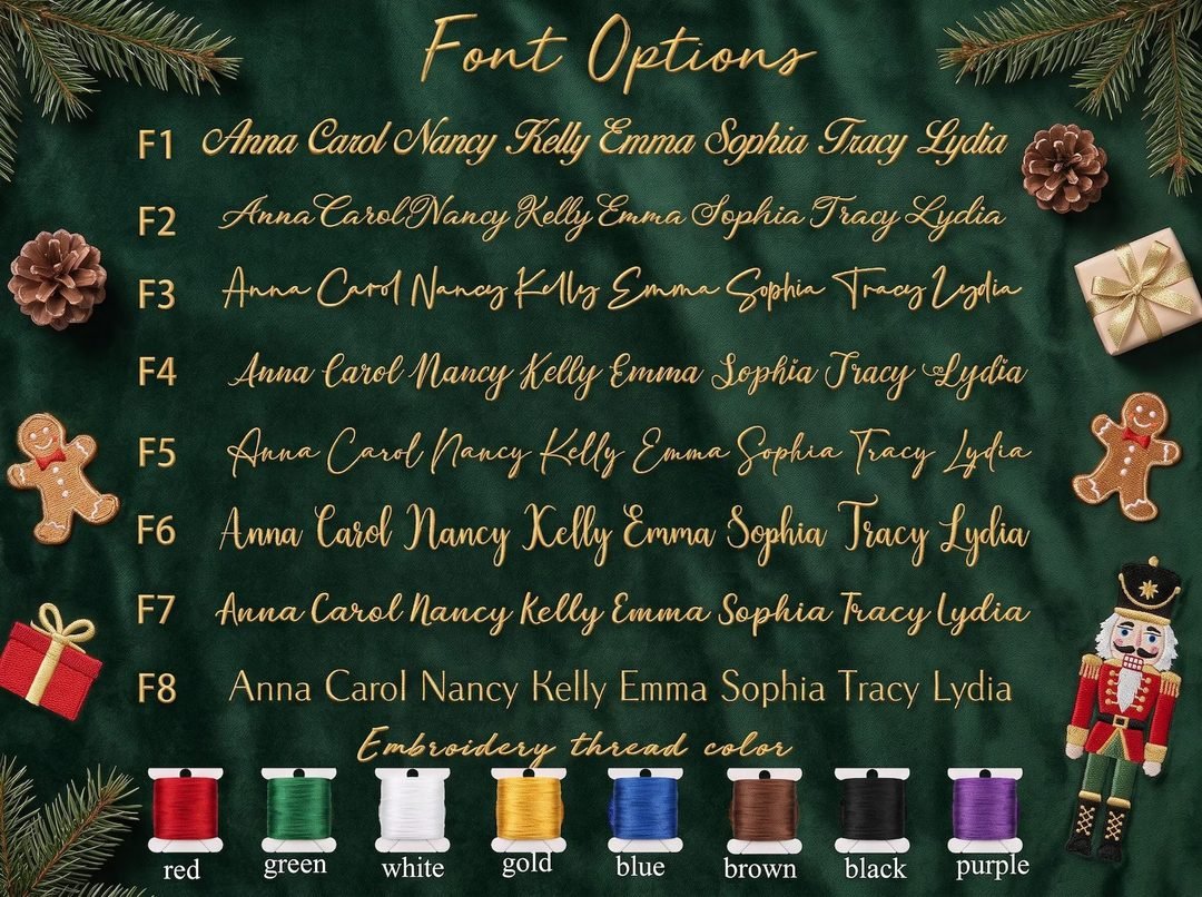 8 Font Options F1 to F8 and 8 Embroidery Thread Colors